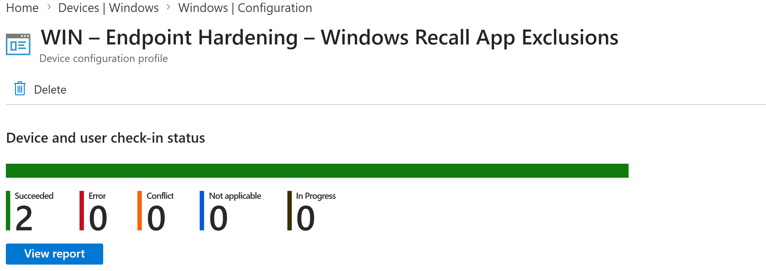 Monitoring the policy deployment status with Microsoft Intune